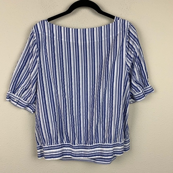 Halogen Blue White Short Sleeve Cropped Boxy Shirt - Picture 5 of 8